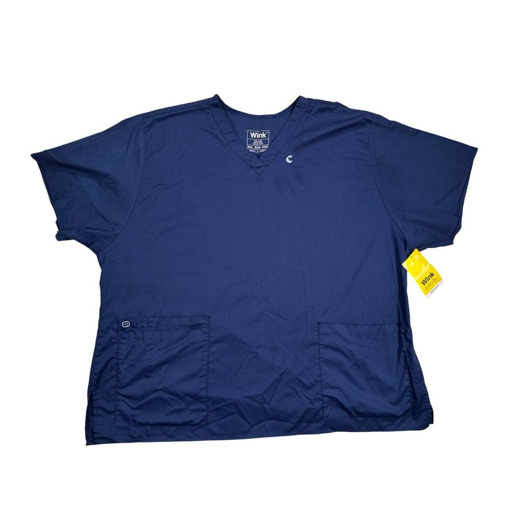 Wink Womens 3XL Navy Blue Scrub Top Classic Fit V-Neck 2 Front Pockets